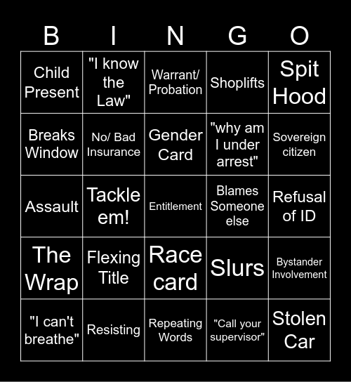 BODYCAM BINGO!! Bingo Card