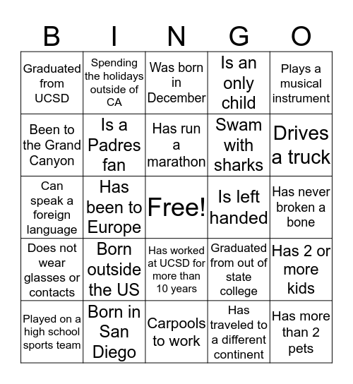 MedEd Holiday Party Bingo Card