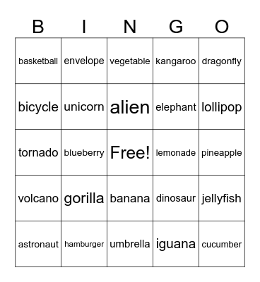 Three Syllable Words Bingo Card
