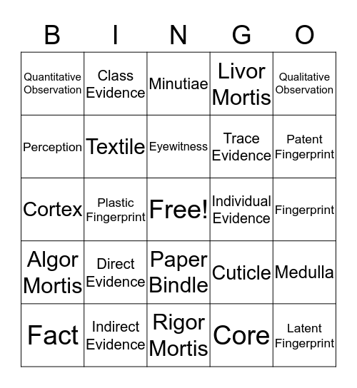 Forensic Science Review Bingo Card