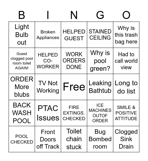 MAINTENANCE Bingo Card