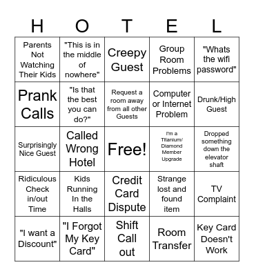 Hotel Bingo Card