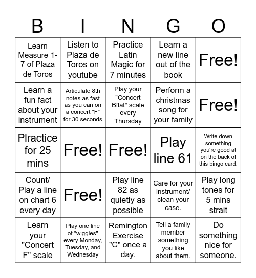 6th Grade Bingo Practice Log Bingo Card