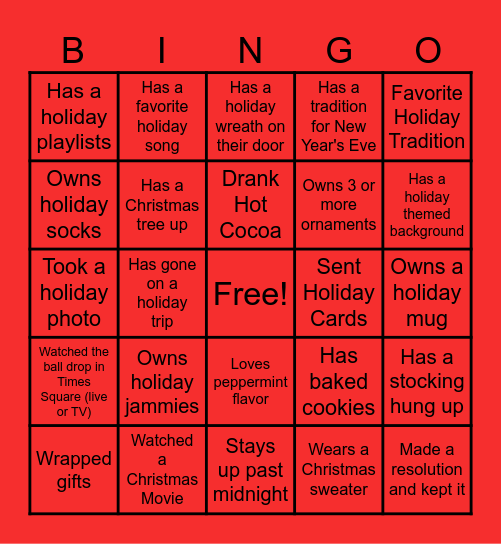 Holiday Bingo Card