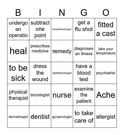Hospital Bingo Card