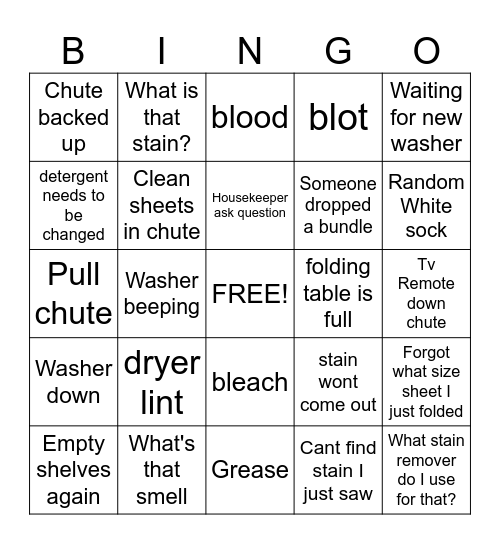 Laundry Bingo Card