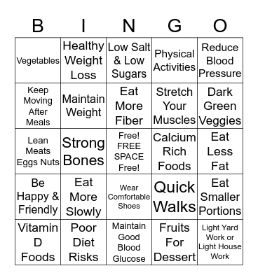 HEALTHY EATING  Bingo Card