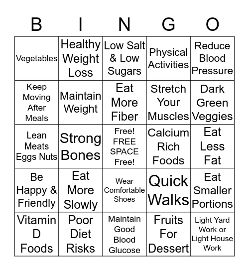 HEALTHY EATING  Bingo Card