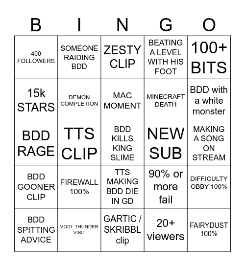 ONLYBDD CLIP BINGO CARD #2 Bingo Card