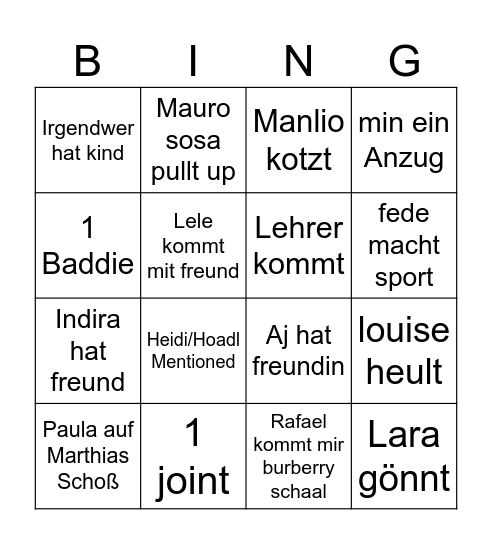 Abitreffen 25 Bingo Card