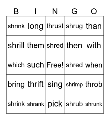Diagraph Bingo 2 Bingo Card