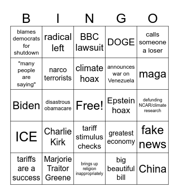 Address to the Nation >:( Bingo Card