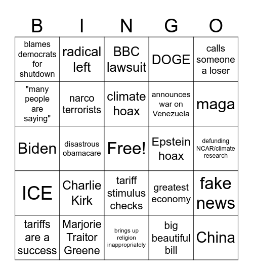 Address to the Nation >:( Bingo Card