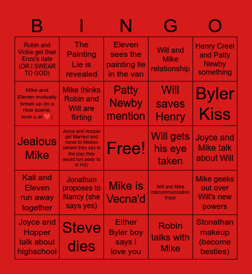 Stranger Things S5 Bingo Card