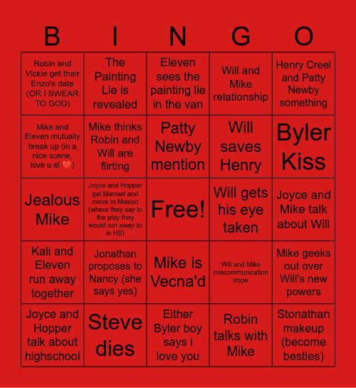 Stranger Things S5 Bingo Card
