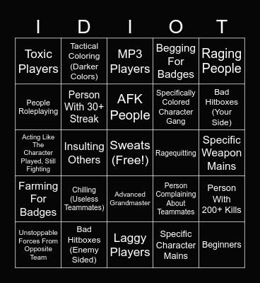 Databrawl Combat Bingo Card