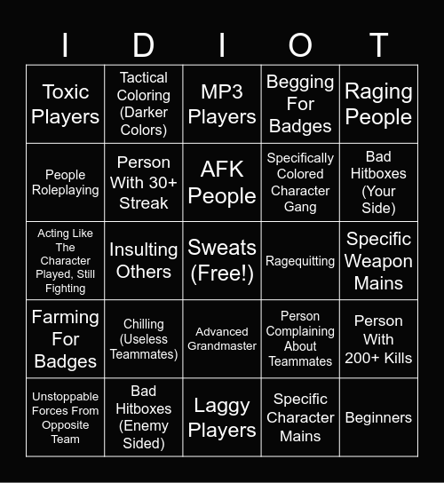 Databrawl Combat Bingo Card