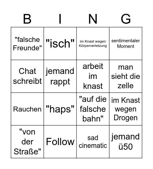 knast Bingo Card