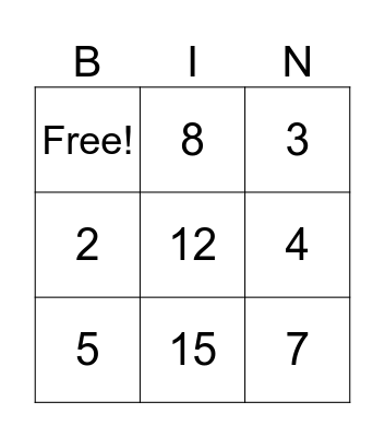 Section 1 Bingo Card