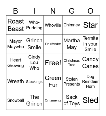 Grinch Bingo Card