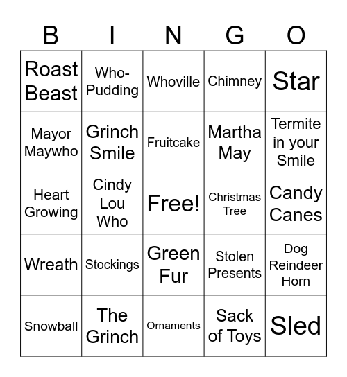 Grinch Bingo Card
