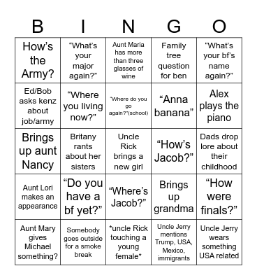Xmas Eve Bingo Card
