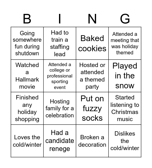 MS UR&R Holiday Bingo Card