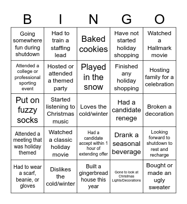 MS UR&R Holiday Bingo Card