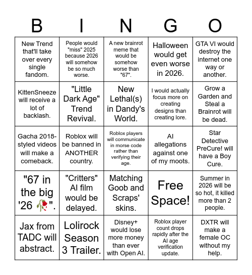 My ✨2026🧚‍♀️ Bingo Card! Bingo Card