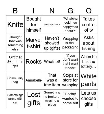 Grandpa Gift Bingo Card