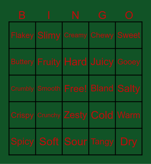 Taste Test! Descriptive Words Bingo Card