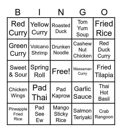 Mai Thai Bingo Card