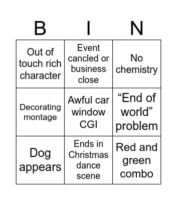 Hallmark Christmas movie Bingo Card