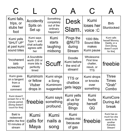 Nutter Bingo! Bingo Card