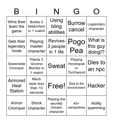 PVZGW2 BINGO! Bingo Card