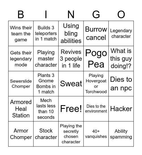 PVZGW2 BINGO! Bingo Card