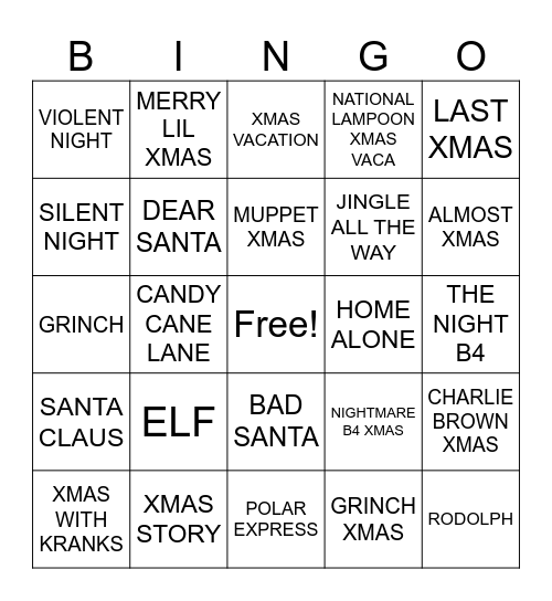 Merry XMAS Bingo Card