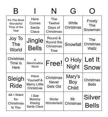 Christmas Crooners Bingo Card