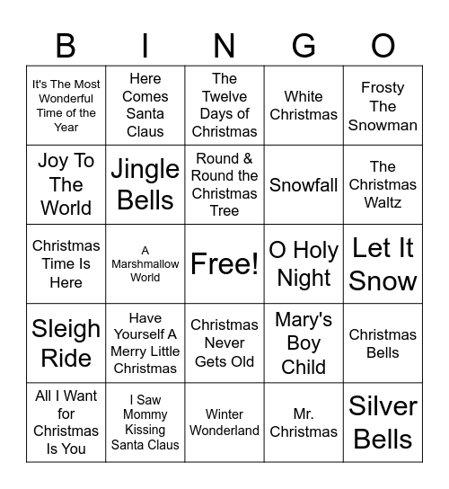 Christmas Crooners Bingo Card