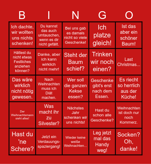 Weihnachts-Bullshit-BINGO Card