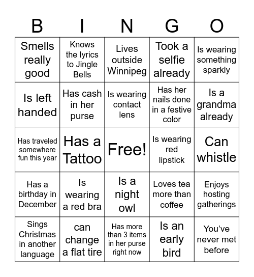 Find a lady who....... Bingo Card