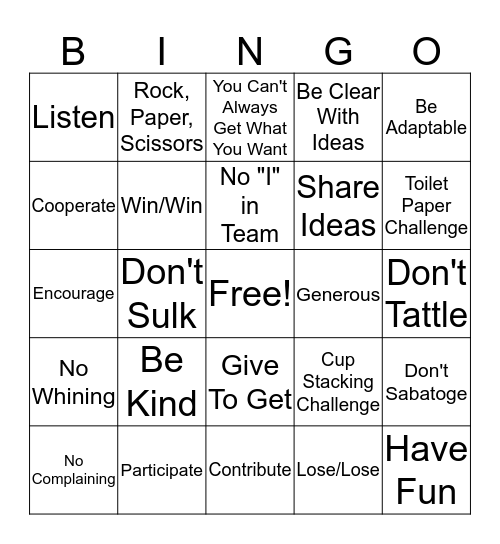 Team Building Words and Expressions Bingo Card