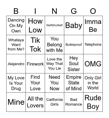 Songs of 2010 Bingo Card