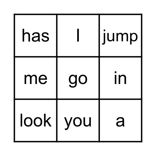 Kindergarten #1 Bingo Card