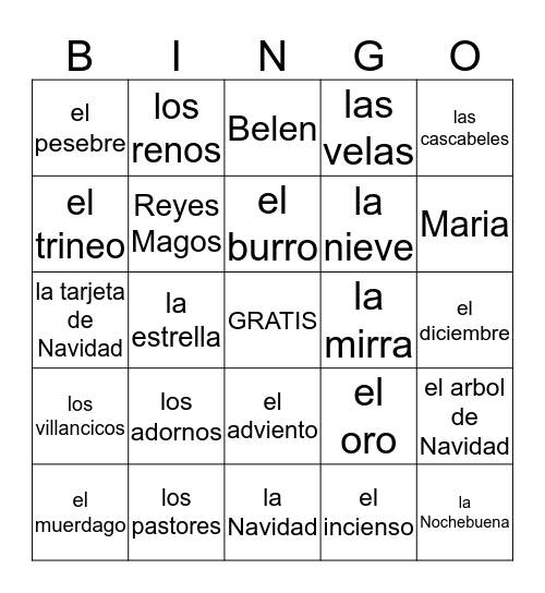 BINGO DE LA NAVIDAD Bingo Card