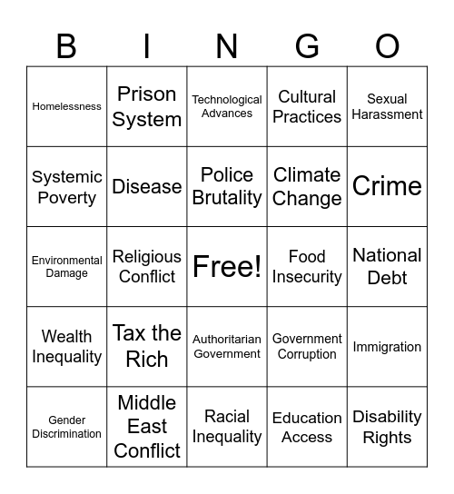 Contemporary World Issues Bingo Card