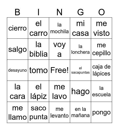 Series 1-4 Spanish Review Bingo Card