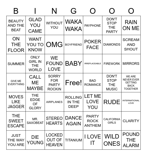Throwback Bingo Card