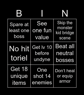 Undertale bingo Card