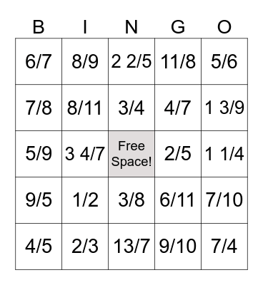 Fractions BINGO Card